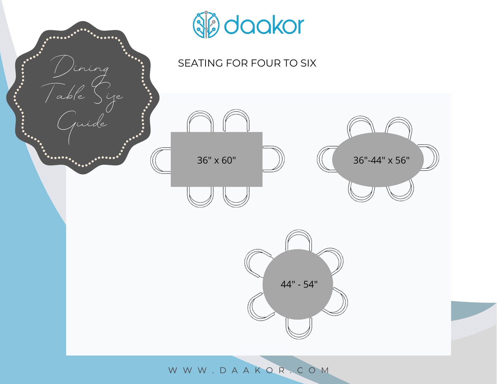 dining table size for four to six people