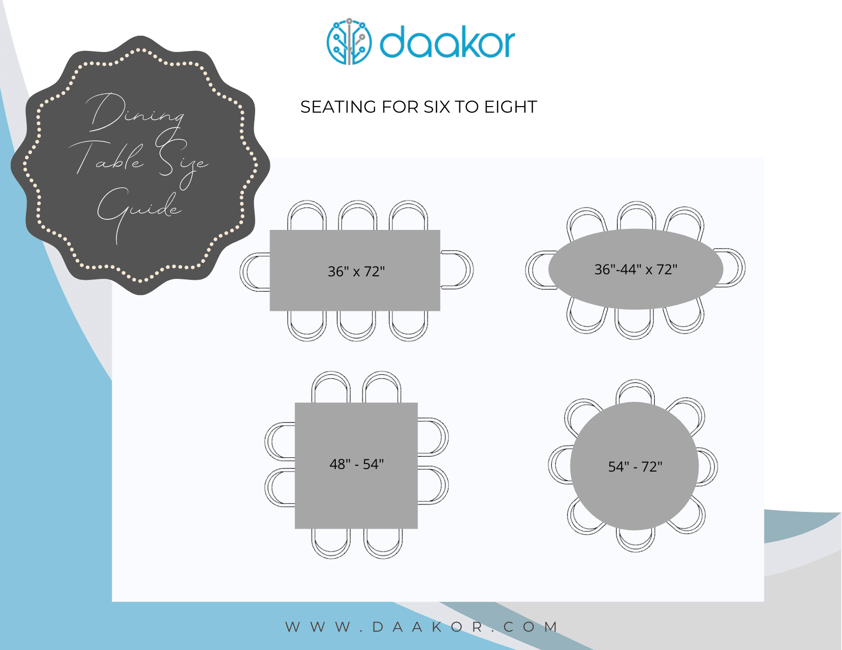 dining table size for six to eight people