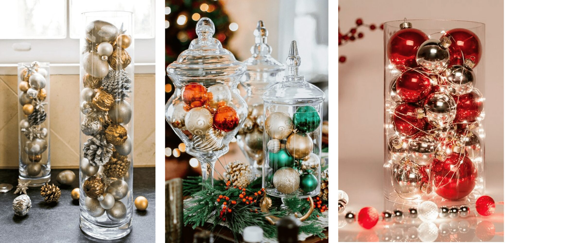 Use Christmas Ornaments in jars to decorate your home