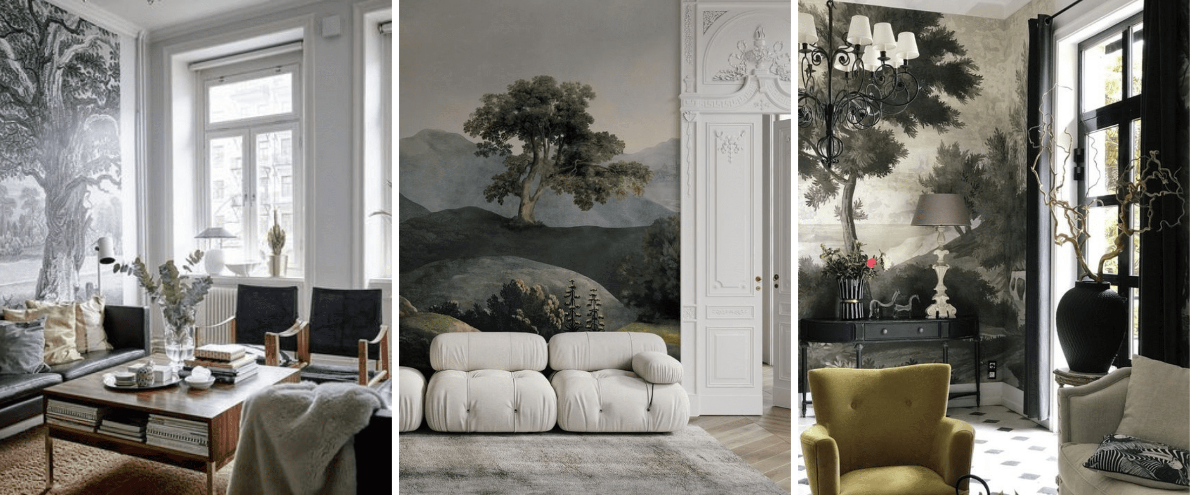 2024 living room design trend - wall murals